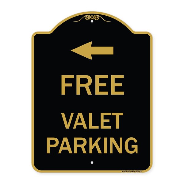 Signmission Free Valet Parking W/ Left Arrow, Black & Gold Aluminum Architectural Sign, 18" x 24", BG-1824-23943 A-DES-BG-1824-23943 - main